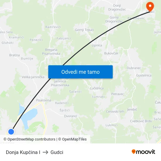 Donja Kupčina I to Gudci map