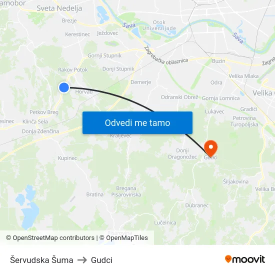 Šervudska Šuma to Gudci map
