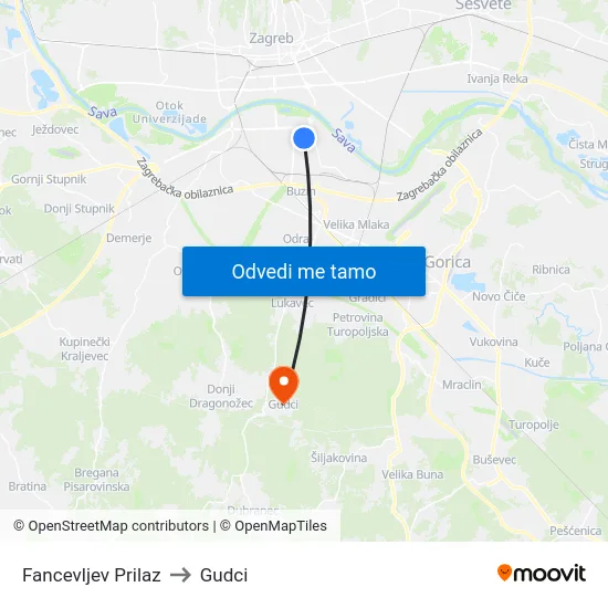 Fancevljev Prilaz to Gudci map