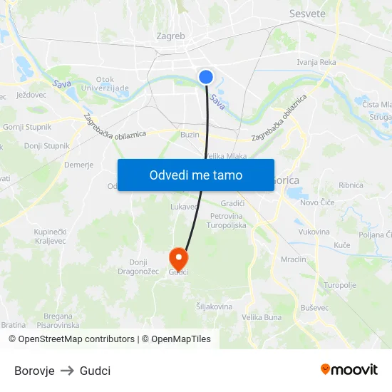 Borovje to Gudci map