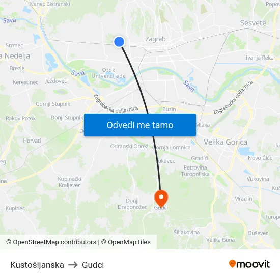 Kustošijanska to Gudci map