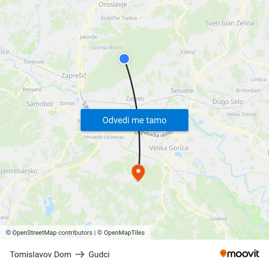 Tomislavov Dom to Gudci map
