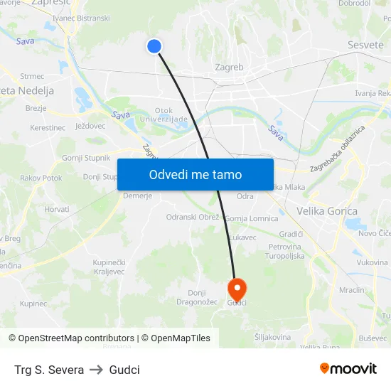 Trg S. Severa to Gudci map