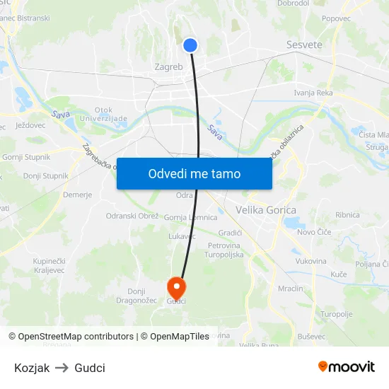 Kozjak to Gudci map