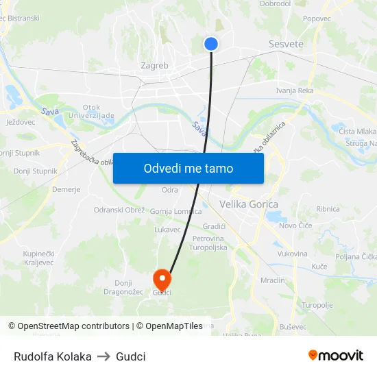 Rudolfa Kolaka to Gudci map