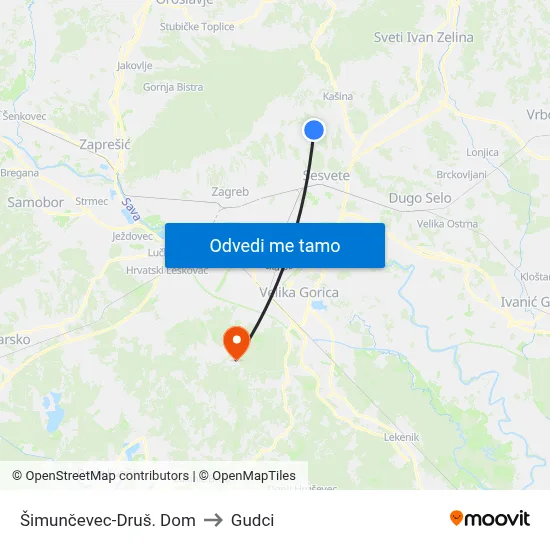 Šimunčevec-Druš. Dom to Gudci map