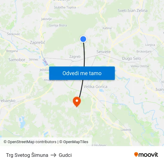 Trg Svetog Šimuna to Gudci map