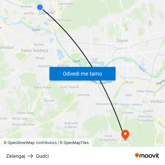 Zelengaj to Gudci map