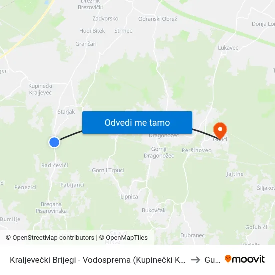 Kraljevečki Brijegi - Vodosprema (Kupinečki Kraljevac - Tihi Gaj) to Gudci map
