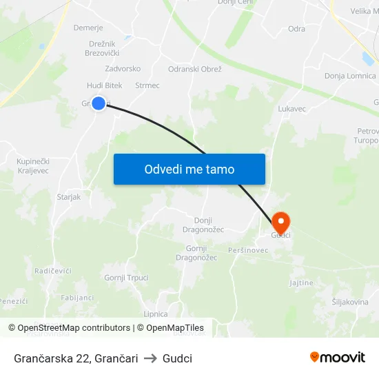 Grančarska 22, Grančari to Gudci map