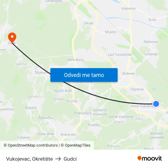 Vukojevac, Okretište to Gudci map
