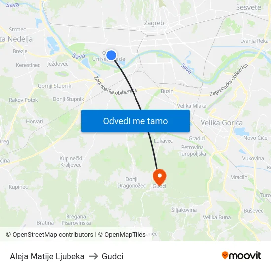Aleja Matije Ljubeka to Gudci map