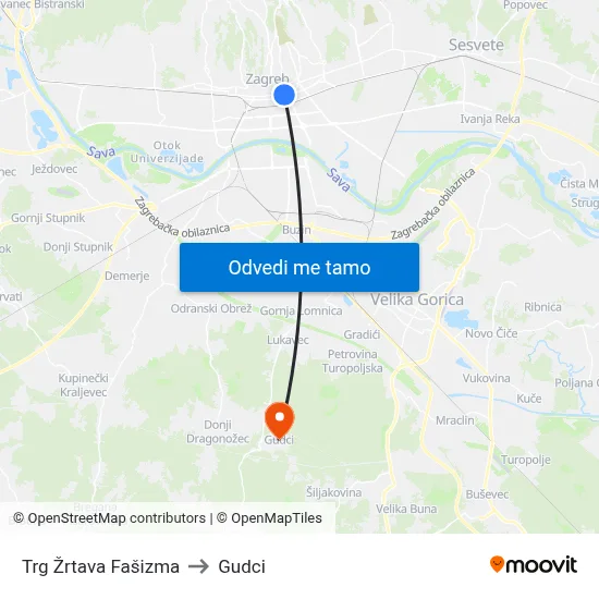 Trg Žrtava Fašizma to Gudci map