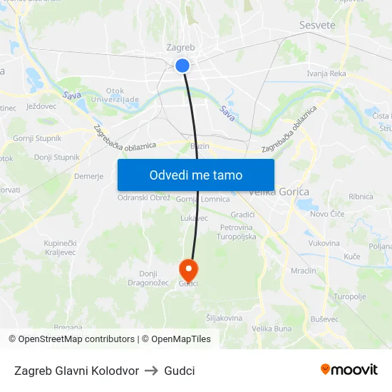 Zagreb Glavni Kolodvor to Gudci map