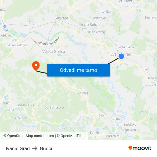 Ivanić Grad to Gudci map