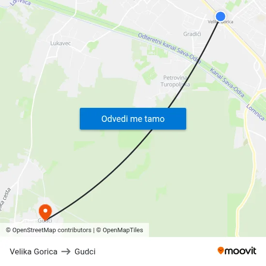 Velika Gorica to Gudci map
