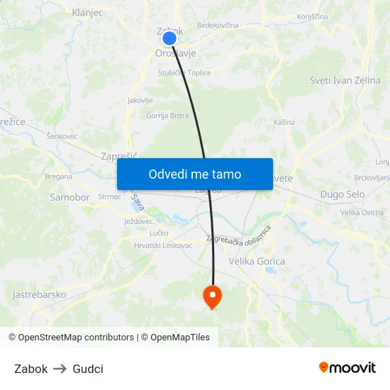 Zabok to Gudci map