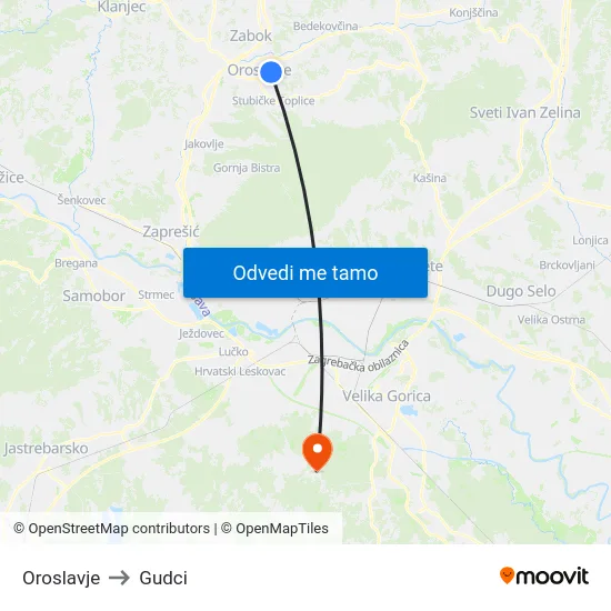 Oroslavje to Gudci map