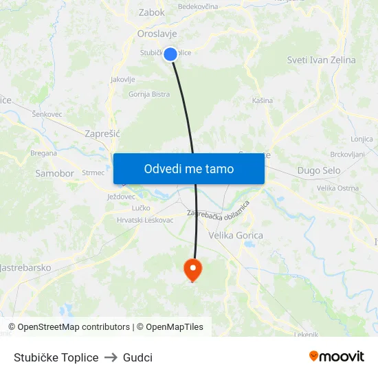 Stubičke Toplice to Gudci map