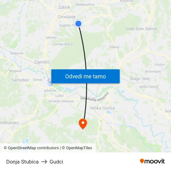Donja Stubica to Gudci map