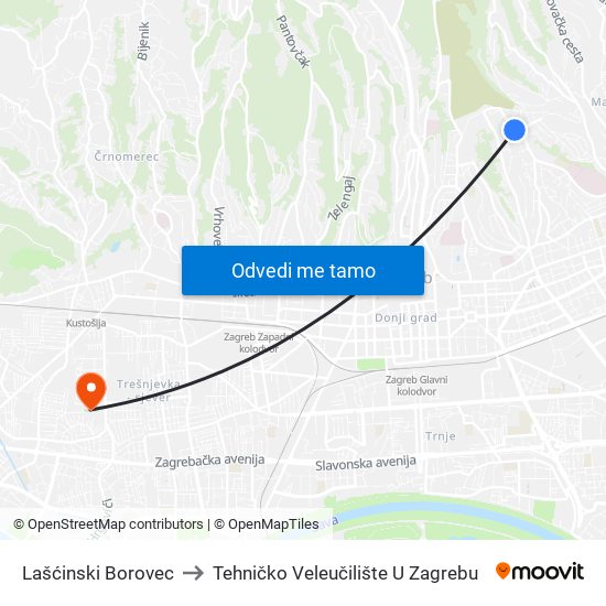 Lašćinski Borovec to Tehničko Veleučilište U Zagrebu map