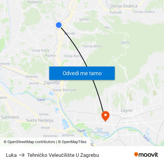 Luka to Tehničko Veleučilište U Zagrebu map