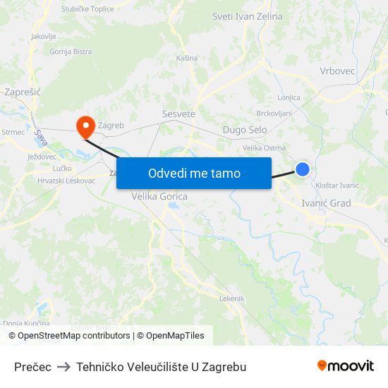 Prečec to Tehničko Veleučilište U Zagrebu map