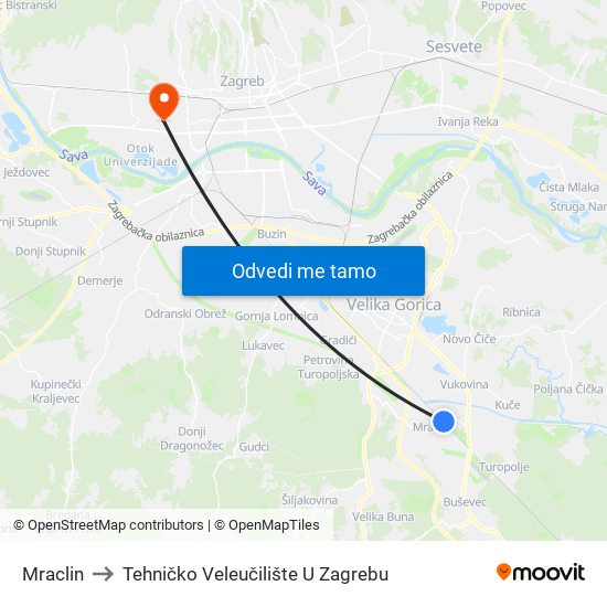 Mraclin to Tehničko Veleučilište U Zagrebu map