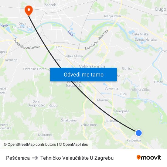 Pešćenica to Tehničko Veleučilište U Zagrebu map