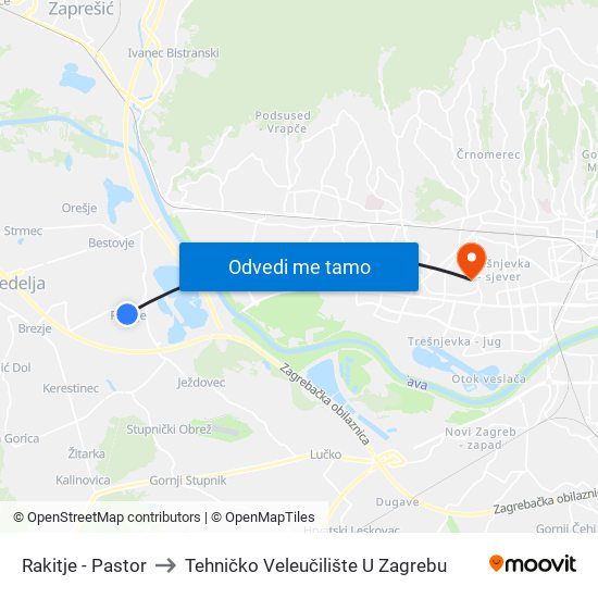 Rakitje - Pastor to Tehničko Veleučilište U Zagrebu map