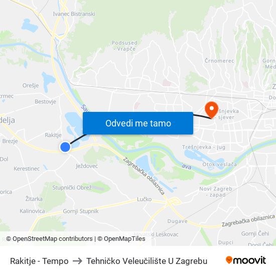 Rakitje - Tempo to Tehničko Veleučilište U Zagrebu map