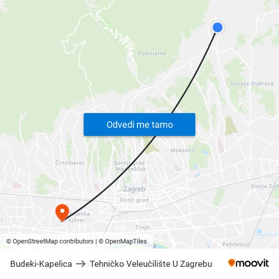 Budeki-Kapelica to Tehničko Veleučilište U Zagrebu map