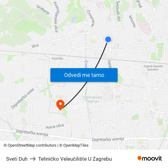 Sveti Duh to Tehničko Veleučilište U Zagrebu map