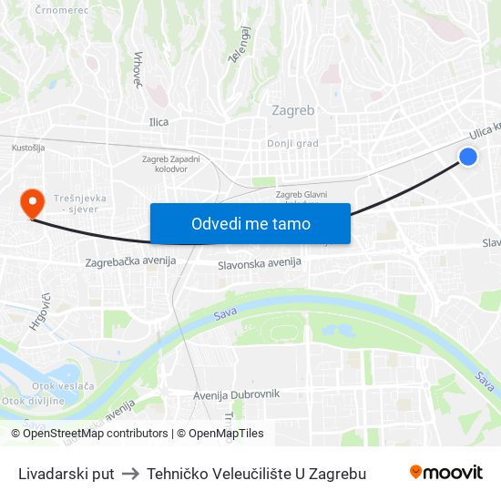 Livadarski put to Tehničko Veleučilište U Zagrebu map
