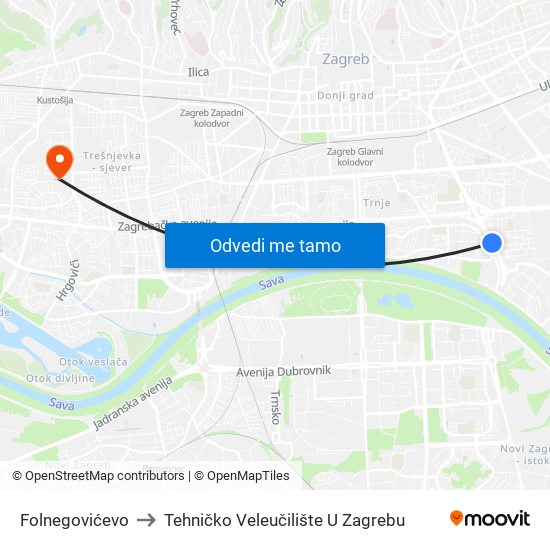 Folnegovićevo to Tehničko Veleučilište U Zagrebu map