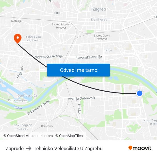 Zapruđe to Tehničko Veleučilište U Zagrebu map