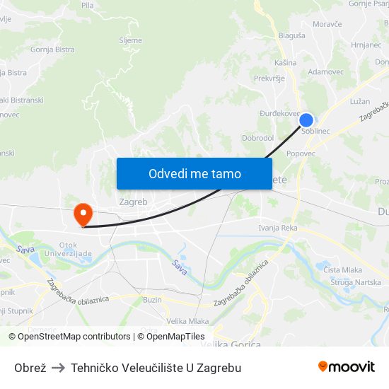 Obrež to Tehničko Veleučilište U Zagrebu map