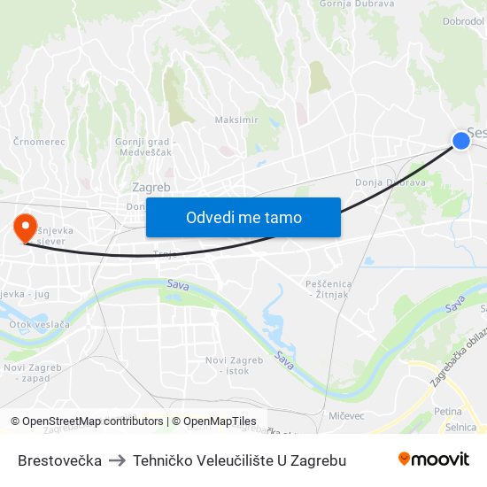 Brestovečka to Tehničko Veleučilište U Zagrebu map