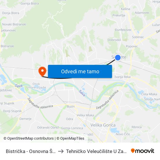 Bistrička - Osnovna Škola to Tehničko Veleučilište U Zagrebu map