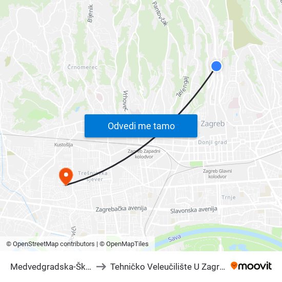 Medvedgradska-Škola to Tehničko Veleučilište U Zagrebu map