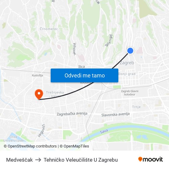 Medveščak to Tehničko Veleučilište U Zagrebu map