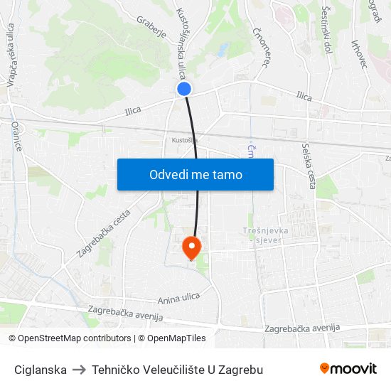 Ciglanska to Tehničko Veleučilište U Zagrebu map