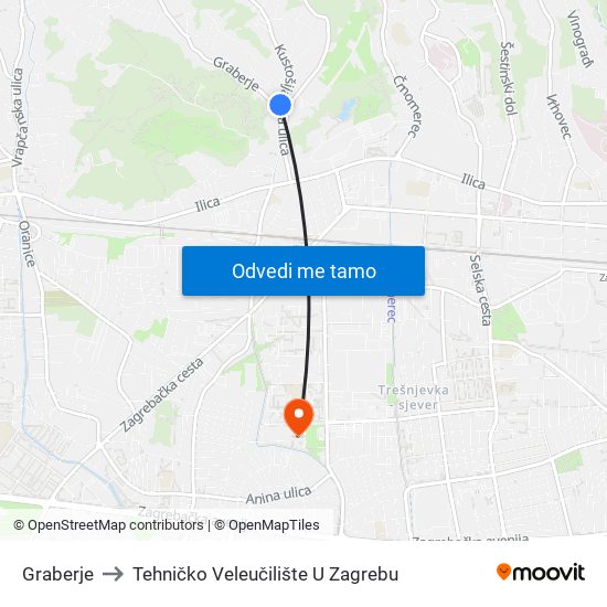 Graberje to Tehničko Veleučilište U Zagrebu map