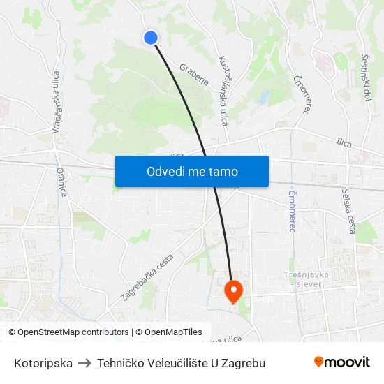 Kotoripska to Tehničko Veleučilište U Zagrebu map