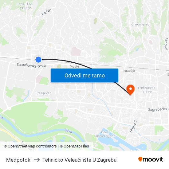 Medpotoki to Tehničko Veleučilište U Zagrebu map