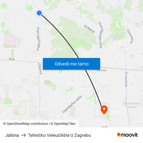 Jalšina to Tehničko Veleučilište U Zagrebu map