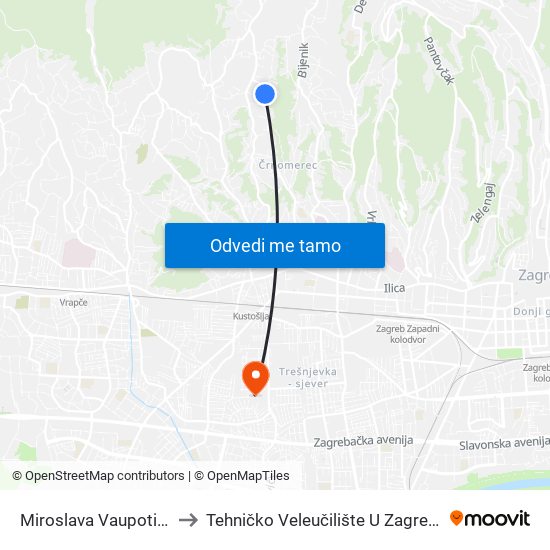 Miroslava Vaupotića to Tehničko Veleučilište U Zagrebu map