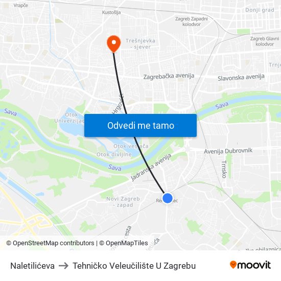Naletilićeva to Tehničko Veleučilište U Zagrebu map