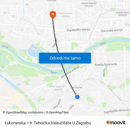 Lukoranska to Tehničko Veleučilište U Zagrebu map
