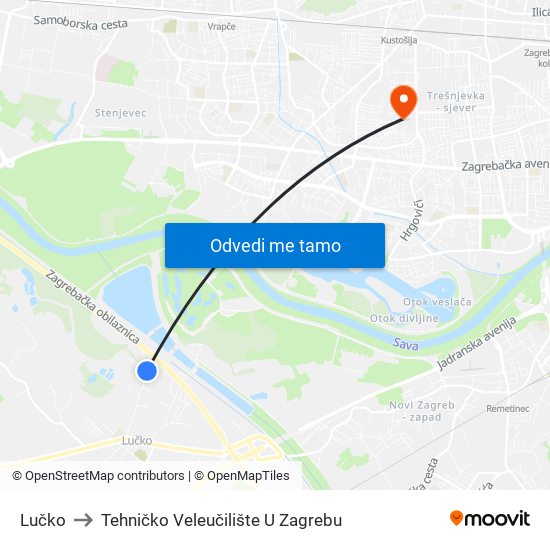 Lučko to Tehničko Veleučilište U Zagrebu map